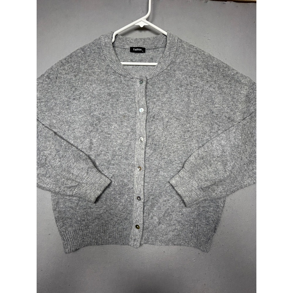 Fashion Cardigan Sweater Polyester Acrylic Gray XL Womens